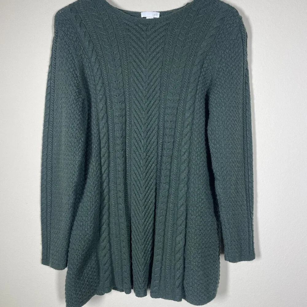J Jill Women's Chunky Knit Pullover Sweater Forest Green Wool Blend Medium!